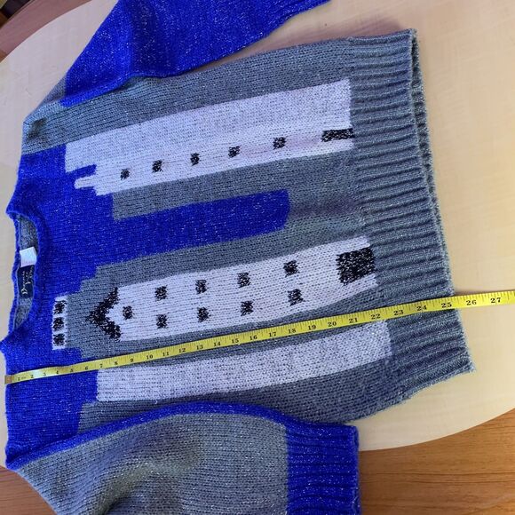Vintage Wool Angora Sweater Pullover S Art Modern Skyscrapers Houses Skyline NYC - Picture 8 of 12
